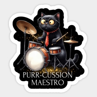 Funny Cat Playing Drums Kitten Band Drummer Sticker